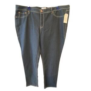 NWT Simply Emma Plus Stretch Skinny Jeans Sz 24W Indigo Blue Embellished Pockets